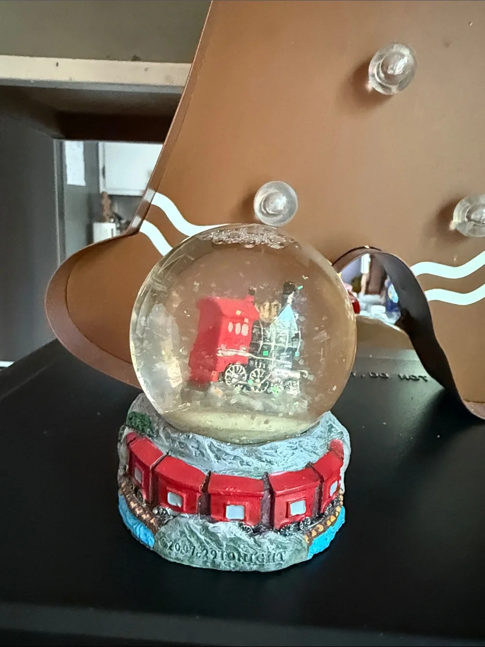 Mini Snow Globe Smokey Mountains Tn Train Holiday Decor - Red & Green Train